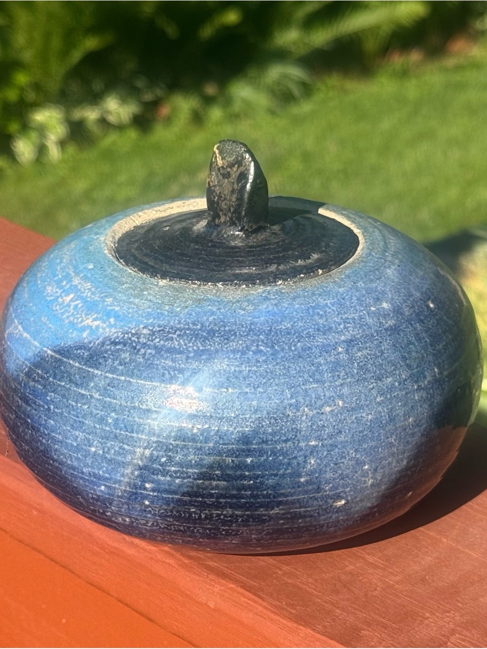 Handcrafted Blue Ceramic Lidded Jar - Decorative Home Art